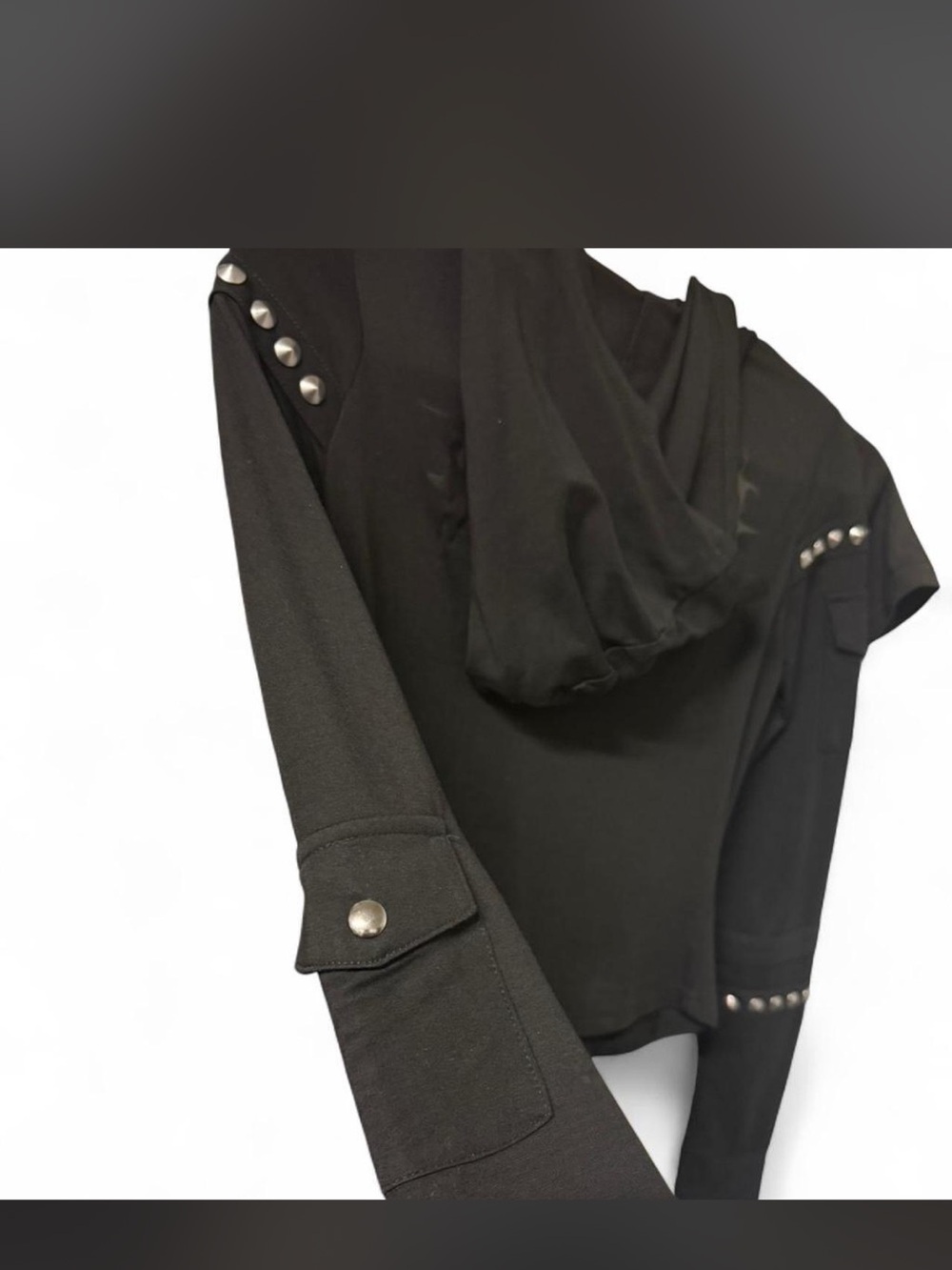 Darker Wavs Black Hooded Jacket sweater Hooded Jacket - with studds and d rings - Picture 3 of 5